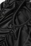 Black Sexy Casual Solid Backless Fold Spaghetti Strap Skinny Jumpsuits