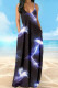 Tibetan Blue Casual Vacation Simplicity Print Pocket Spaghetti Strap Lantern Dress Dresses