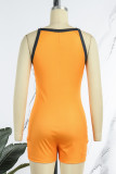 Blue Sexy Casual Patchwork Backless Contrast Spaghetti Strap Skinny Romper