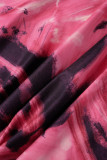 Rose Red Sexy Print Patchwork Square Collar Long Dress Dresses