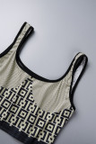 Pink Casual Print Basic U Neck Sleeveless Two Pieces