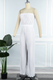 White Sexy Solid Patchwork Fold Strapless Straight Jumpsuits