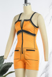 Blue Sexy Casual Patchwork Backless Contrast Spaghetti Strap Skinny Romper