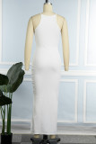 White Sexy Solid Patchwork Slit Spaghetti Strap Pencil Skirt Dresses