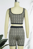 Pink Casual Print Basic U Neck Sleeveless Two Pieces