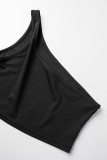 Pink Sexy Casual Sportswear Solid Backless Oblique Collar Sleeveless Two Pieces