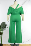 Green Sexy Simplicity Solid Bandage Hollowed Out Solid Color Asymmetrical Collar Skinny Jumpsuits