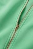 Green Sexy Solid Patchwork Fold Asymmetrical Spaghetti Strap Short Sleeve Two Pieces