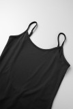 Black Sexy Casual Solid Hollowed Out Backless Spaghetti Strap Skinny Jumpsuits