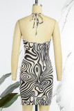 Zebra Sexy Print Patchwork Halter Pencil Skirt Dresses