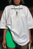 White Casual Street Print Patchwork O Neck T-Shirts