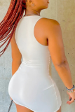 White Sexy Print Patchwork U Neck Pencil Skirt Dresses