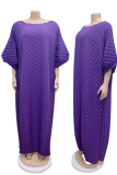 Purple Casual Solid Patchwork Fold O Neck Straight Dresses