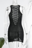 Black Sexy Solid Hollowed Out Sleeveless Dress Dresses