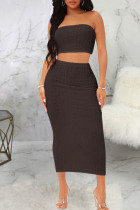 Brown Sexy Solid Patchwork Strapless Sleeveless Two Pieces