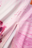 Pink Sexy Print Patchwork Slit Spaghetti Strap Dresses