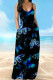 Black Casual Vacation Simplicity Print Pocket Spaghetti Strap Lantern Dress Dresses