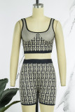 Pink Casual Print Basic U Neck Sleeveless Two Pieces