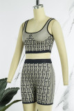 Pink Casual Print Basic U Neck Sleeveless Two Pieces