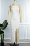 White Sexy Solid Patchwork Slit Spaghetti Strap Pencil Skirt Dresses