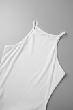 White Sexy Solid Patchwork Slit Spaghetti Strap Pencil Skirt Dresses