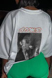 White Casual Street Print Patchwork O Neck T-Shirts