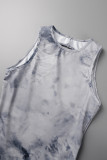 Grey Sexy Casual Print Backless O Neck Skinny Romper
