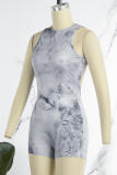 Grey Sexy Casual Print Backless O Neck Skinny Romper