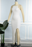 White Sexy Solid Patchwork Slit Spaghetti Strap Pencil Skirt Dresses