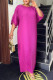 Rose Red Casual Solid Patchwork Fold O Neck Straight Dresses
