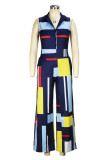 Green Casual Elegant Print V Neck Regular Jumpsuits