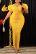Yellow Sexy Formal Patchwork Hot Drilling Slit V Neck Evening Dress