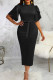 Black Casual Work Solid Bandage Patchwork O Neck One Step Skirt Dresses