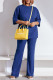 Blue Casual Solid Basic O Neck Short Sleeve Two Pieces