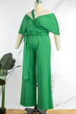 Green Sexy Simplicity Solid Bandage Hollowed Out Solid Color Asymmetrical Collar Skinny Jumpsuits