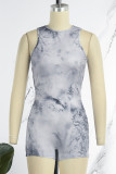 Grey Sexy Casual Print Backless O Neck Skinny Romper