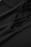 Black Sexy Solid Hollowed Out Sleeveless Dress Dresses