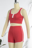 Red Sportswear Solid Patchwork U Neck Sleeveless Two Pieces