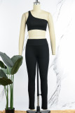Pink Sexy Casual Sportswear Solid Backless Oblique Collar Sleeveless Two Pieces
