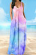 Powder Blue Casual Vacation Simplicity Print Pocket Spaghetti Strap Lantern Dress Dresses