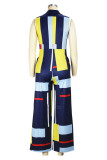 Green Casual Elegant Print V Neck Regular Jumpsuits