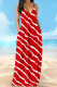 Red Casual Vacation Simplicity Print Pocket Spaghetti Strap Lantern Dress Dresses