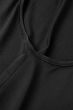 Black Sexy Casual Solid Hollowed Out Backless Spaghetti Strap Skinny Jumpsuits