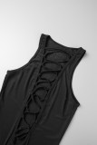 Black Sexy Solid Hollowed Out Sleeveless Dress Dresses