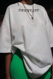 White Casual Street Print Patchwork O Neck T-Shirts