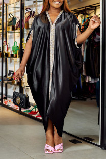 Black Casual Print Patchwork Asymmetrical V Neck Irregular Dress Dresses