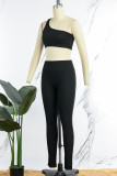 Pink Sexy Casual Sportswear Solid Backless Oblique Collar Sleeveless Two Pieces
