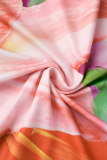 Pink Sexy Print Patchwork Slit Spaghetti Strap Dresses