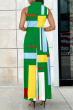 Green Casual Elegant Print V Neck Regular Jumpsuits