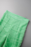 Green Sexy Solid Patchwork Fold Asymmetrical Spaghetti Strap Short Sleeve Two Pieces